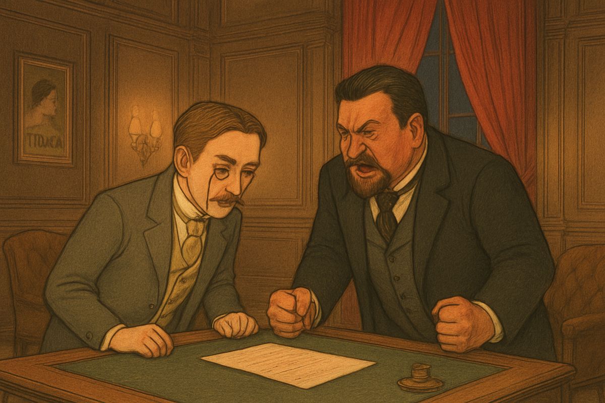 On the Saturday morning a letter in red ink waited for them. 'So it is to be war between us?' wrote O. G. He wanted his box back, Christine to sing Margarita, Mme Giry restored and his monthly allowance paid, or Faust would be given that night in a house with a curse upon it.