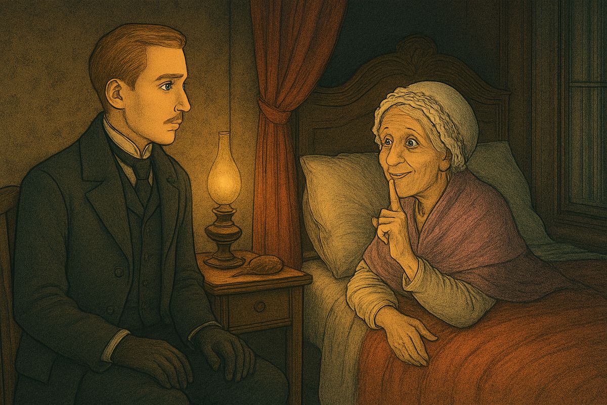 After the chandelier fell, Christine vanished for a fortnight, and the worried managers would only say she was on leave. Raoul hurried to Mamma Valerius, who lay smiling in bed and told him, as if it were the happiest news in the world, "She is with her good genius ... the Angel of Music!"