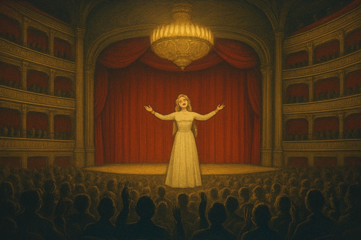 A week later Raoul cried that he would not go to the North Pole. Christine saw how dangerous the game had become and vanished for two days. She came back in triumph: with Carlotta gone from the stage, she sang in La Juive to thunders of applause, still wearing the gold ring Raoul had not given her.