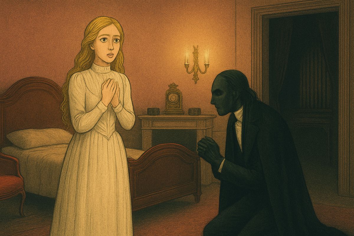 Erik had finished his opera Don Juan Triumphant and wanted to live like everybody else. On his knees before Christine he begged her to marry him and be taken out on Sundays, swearing he would be gentle as a lamb. "All I wanted was to be loved for myself." Then he wailed, "You don't love me!"