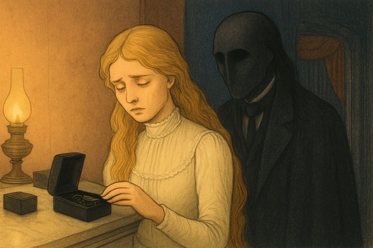 It was eleven o'clock, almost to the minute, and the Opera above was full. Erik had left Christine two ebony caskets: turning the bronze grasshopper would blow everyone up, the scorpion would mean yes. "If, in two minutes, you have not turned the scorpion, I shall turn the grasshopper." Weeping, Christine turned the scorpion.