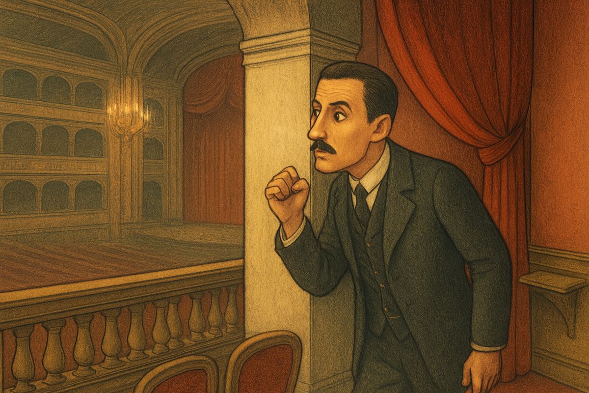 Years later, the narrator and the Persian followed the evidence through the Opera. Judge Faure had long since filed the case away. The stolen francs had come back to the managers in an envelope marked "With O. G.'s compliments". "R. C." was still scratched on a dungeon wall, and there was a trap-door beside the managers' desk. Even the great column by Box Five sounded hollow.