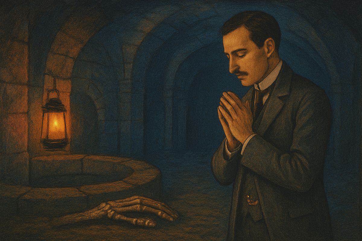Long afterwards, workmen digging under the Opera found a skeleton near the little well, where the Angel of Music had first carried Christine. The narrator knew it by the plain gold ring on its finger, which Christine had kept her promise to bring. He prayed for God's mercy on it. Poor, unhappy Erik: how could one do anything but pity the Opera ghost?