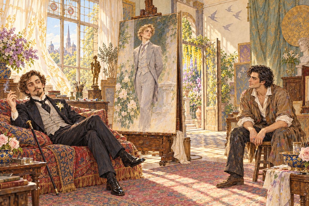 On a hot summer afternoon, the scent of roses and lilac drifted through Basil Hallward's London studio. Lord Henry Wotton lay smoking on the divan, gazing at the full-length portrait of a young man of extraordinary beauty. 'It is your best work, Basil,' he said languidly. 'You must certainly send it to the Grosvenor.'