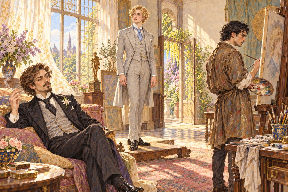 Dorian stepped onto the platform to pose while Basil painted in silence. From the divan, Lord Henry talked softly of living fully and fearlessly. 'The only way to get rid of a temptation is to yield to it,' he said. Dorian stood motionless, lips parted, eyes strangely bright, as if some secret chord within him had been struck.