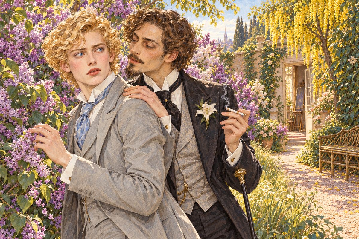 Stifled, Dorian fled to the garden and buried his face in the lilacs. Harry followed and spoke of youth as the only thing worth having, of the senses, and of how swiftly beauty withers into wrinkles. 'Time is jealous of you,' he warned. The lilac spray fell from Dorian's hand, and he listened, open-eyed and afraid.