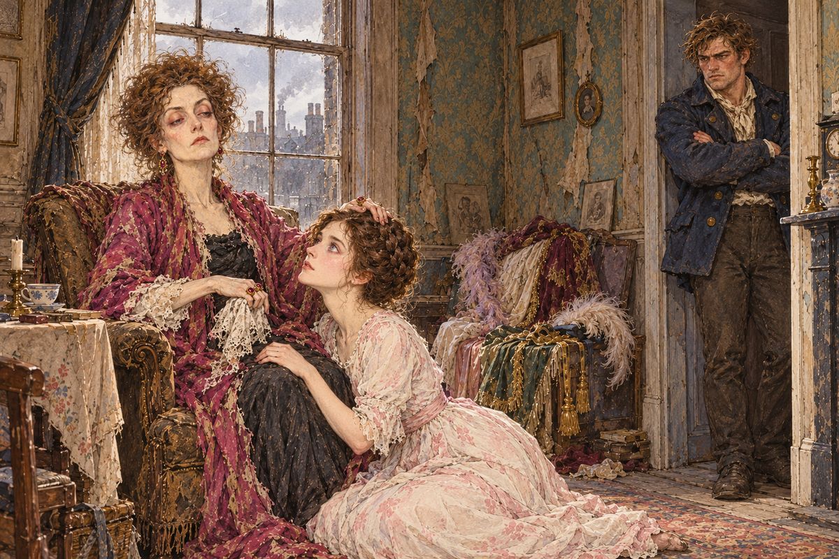 In their dingy Euston Road lodgings, Sibyl buried her face in her mother's lap. "I love him," she said simply. Faded Mrs. Vane fretted about money owed to the manager, and wondered whether this nameless young man was rich. Then rough, brown-haired James came in, asking his sister for one last walk before he sailed for Australia.