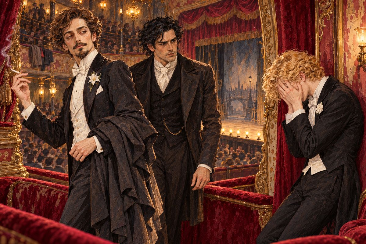 When the second act ended in a storm of hisses, Harry said she was beautiful but could not act. Dorian, his heart breaking, begged his friends to leave him alone. Lord Henry and Basil went quietly out, and Dorian sat through the rest of the play to almost empty benches.
