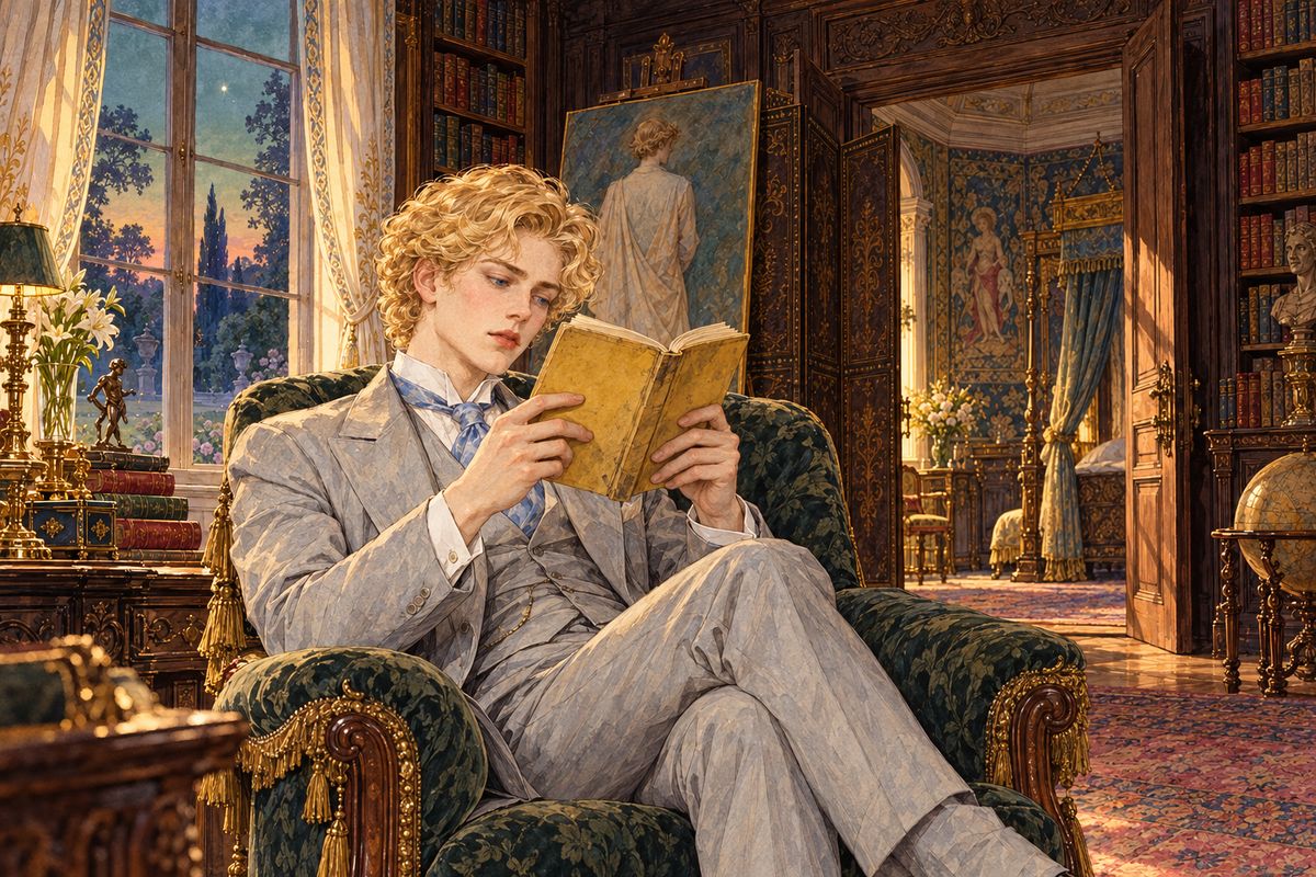 Dorian locked the door and pocketed the key; no eye but his would ever see his shame. Downstairs he tore up a newspaper report of Sibyl's inquest, then opened the yellow book Lord Henry had sent. It was a poisonous book, and he read on until the sky turned copper-green and he could read no more, arriving at the club nearly an hour late.