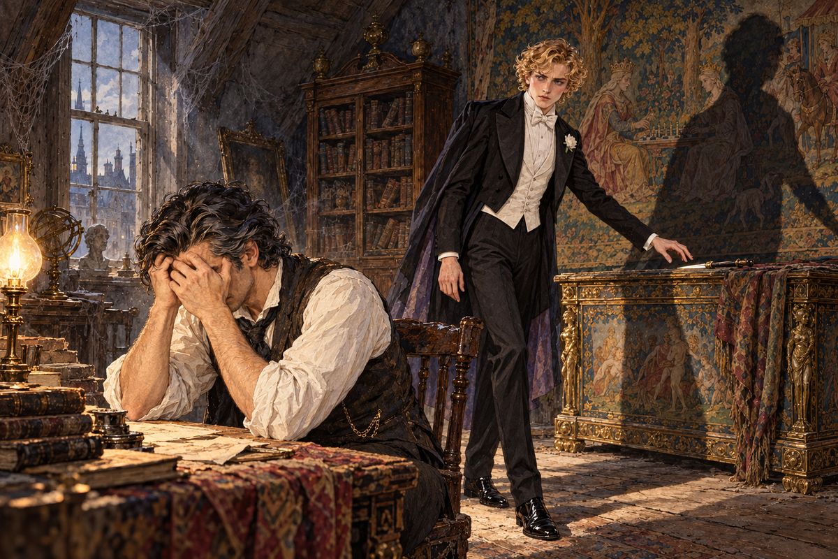Basil sank into a chair and buried his face in his hands. "Pray, Dorian, pray," he begged. But as Dorian glanced at the picture, a hatred he could not control came over him, as if the grinning lips had whispered it. Something glimmered on the painted chest: a knife he had left there days before.