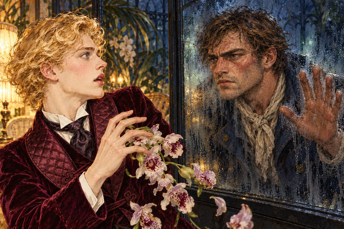 Dorian went to fetch the duchess some orchids from the far end of the conservatory. Moments later the others heard a stifled groan and a heavy fall, and Lord Henry found him lying face down on the tiles in a deathlike swoon. Pressed against the dark glass like a white handkerchief, he had seen the face of James Vane watching him.