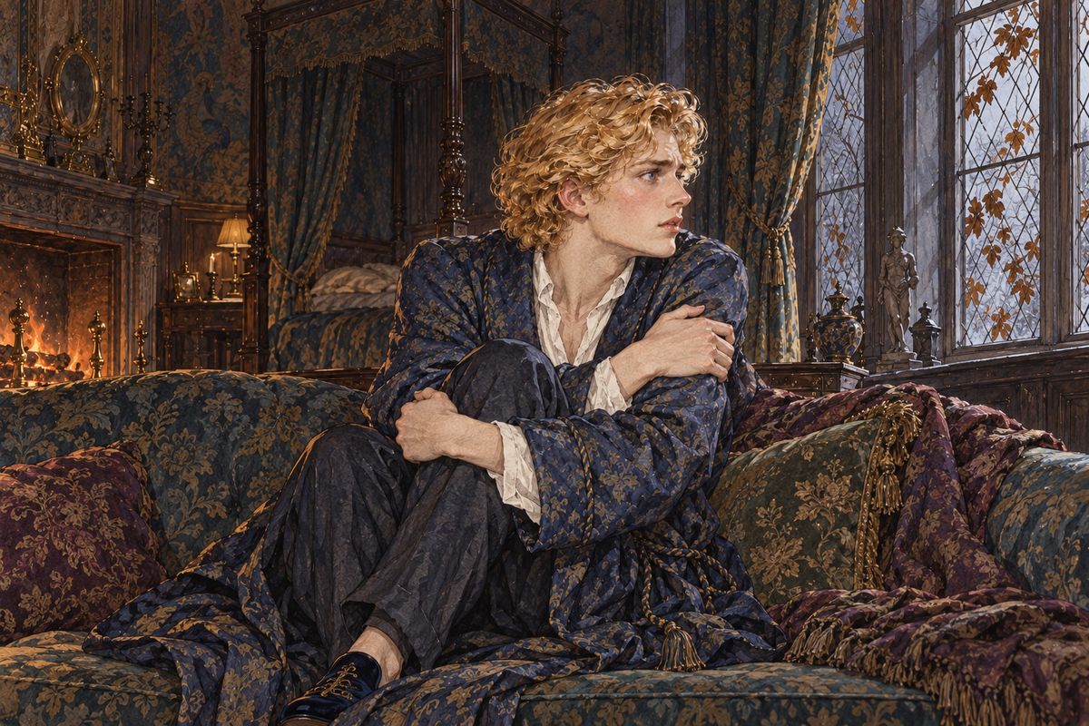 He forced himself down to dinner and was wildly, recklessly gay, but terror kept running through him. For days afterwards he hid in his room, shaking whenever the tapestry stirred, seeing the sailor's face whenever he shut his eyes, and remembering Basil. When Lord Henry came in at six one evening, he found him crying as if his heart would break.