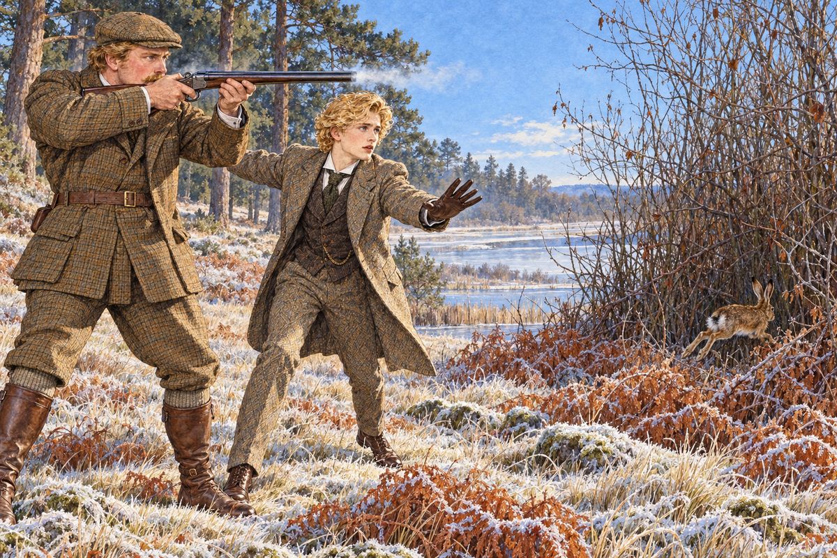 On the third day the clear winter air brought back his courage, and he joined the shooting party. When a hare started up from the grass, Dorian cried, "Don't shoot it, Geoffrey. Let it live." Sir Geoffrey laughed and fired into the alders. Two cries rang out, a hare's and a man's, and the beaters ran to the thicket.