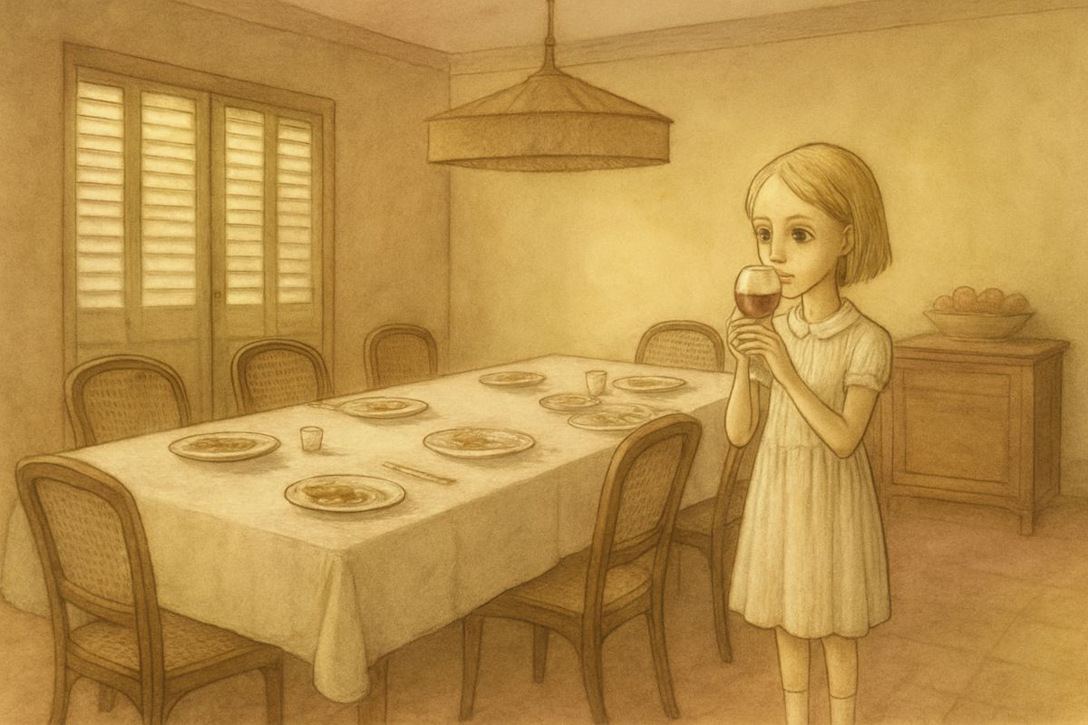 In the panic that followed, everyone forgot Mary. On the second day she crept into the empty dining room, where a meal sat half-eaten and chairs were pushed back. She ate some fruit and drank a glass of sweet wine, not knowing how strong it was, then went back to her nursery and slept for a long time.