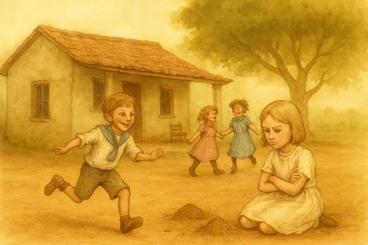 After the cholera, Mary was taken to the shabby bungalow of an English clergyman, Mr. Crawford, who had five quarrelling children. When Basil leaned over the pretend garden she was making under a tree, she cried, “Go away! I don’t want boys!” So he danced round her making faces, and soon all the children were singing “Mistress Mary, quite contrary.”