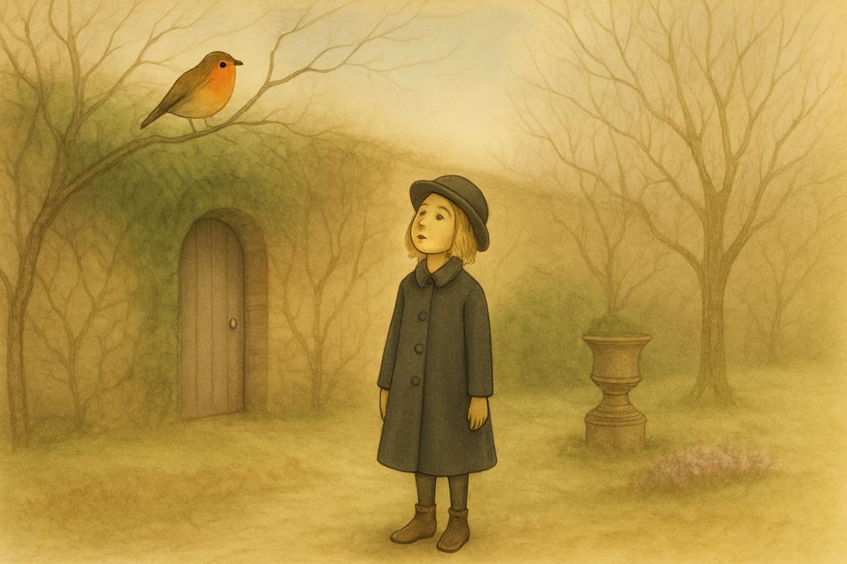 Behind the door lay the strangest, loveliest place Mary had ever seen. Leafless roses hung from tree to tree like grey curtains and bridges, and nothing moved. Walking softly under the arches, she wondered whether it had all died in ten years alone. "Is it all a quite dead garden? I wish it wasn't."