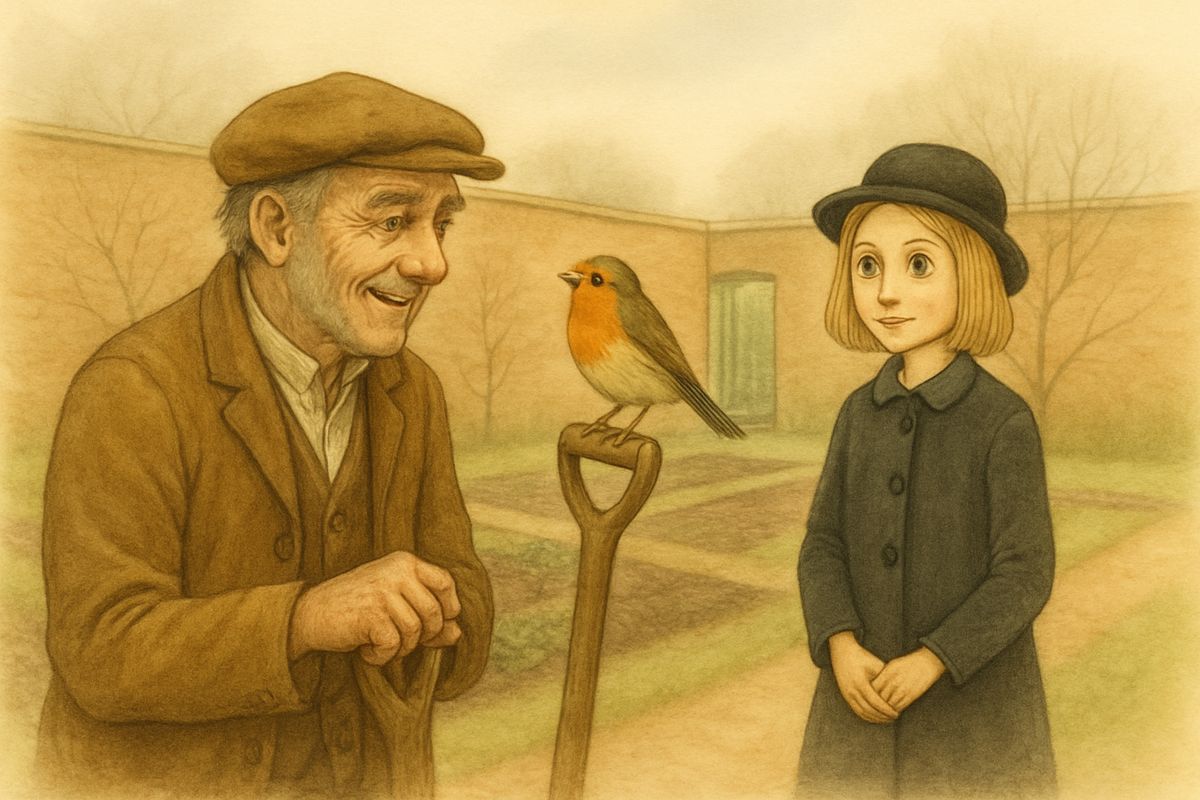 Through a week of sunshine Mary crept up on Ben Weatherstaff until he grumbled less. One morning the robin hopped right onto his spade handle, and the old man went soft as a whisper. Then he let slip that he had once tended a young lady's roses, ten years ago. "They run wild, but they was in rich soil, so some of 'em lived."