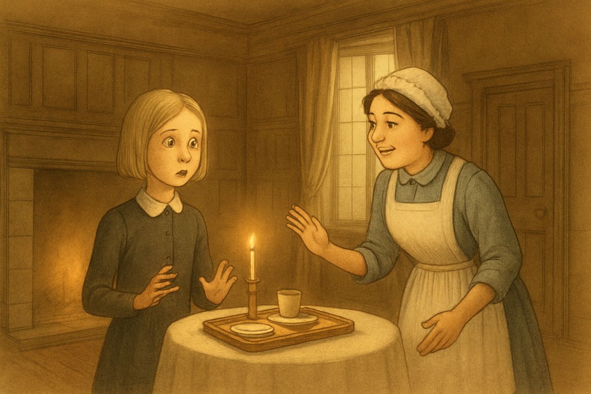 Mary ran in, pink and breathless, and told Martha she thought Dickon was beautiful, turned-up nose and all. Then Martha had news: Mr. Craven was home, and because her mother had stopped him on the moor and spoken up for the child, he wished to see Mary before he went away again.