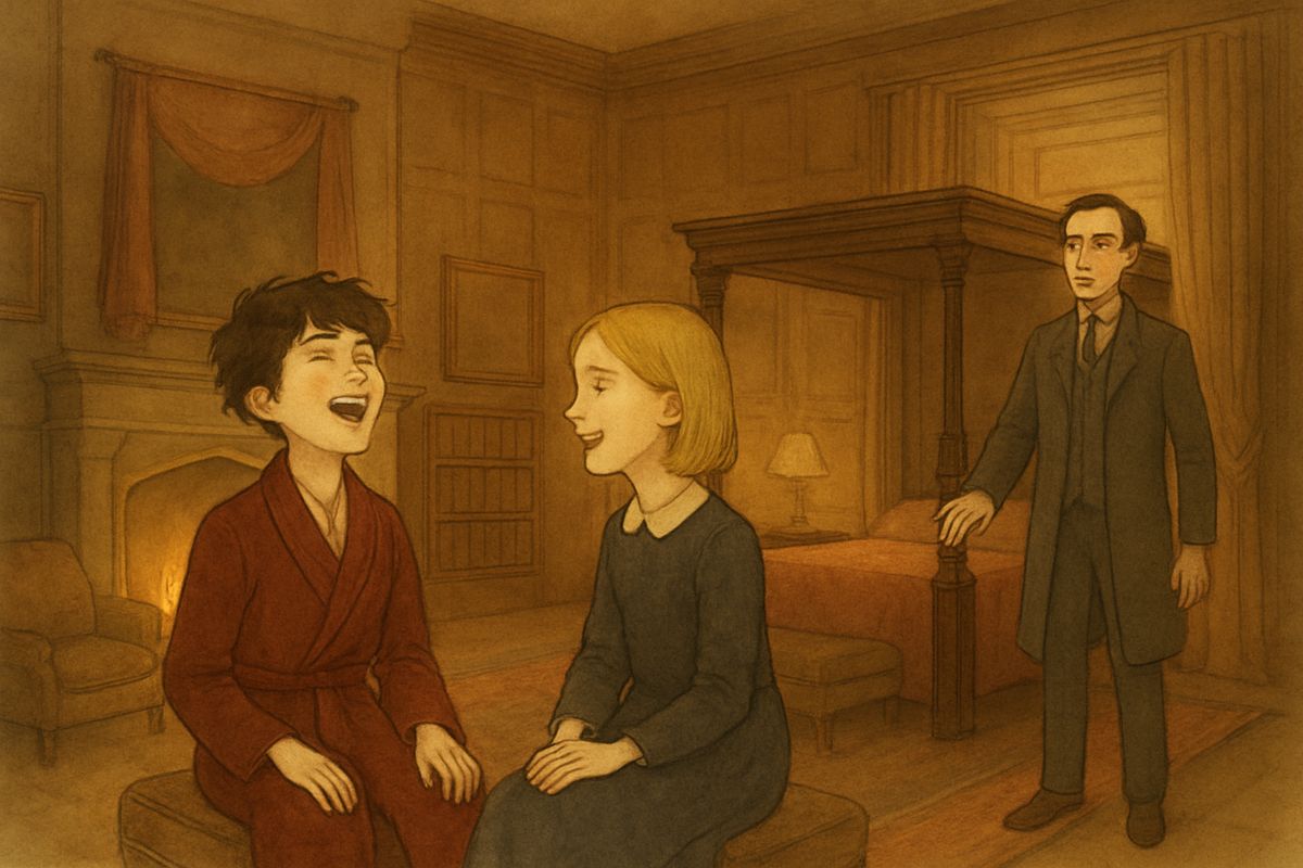 Mary told him all about Dickon and the busy, sunny moor, and would not let him talk of dying. Soon the cousins were laughing like any healthy ten-year-olds, when in walked Dr. Craven and Mrs. Medlock, aghast. Colin calmly said Mary must come whenever he sent for her, then ordered tea. "Those muffins look so nice and hot. Tell me about Rajahs."