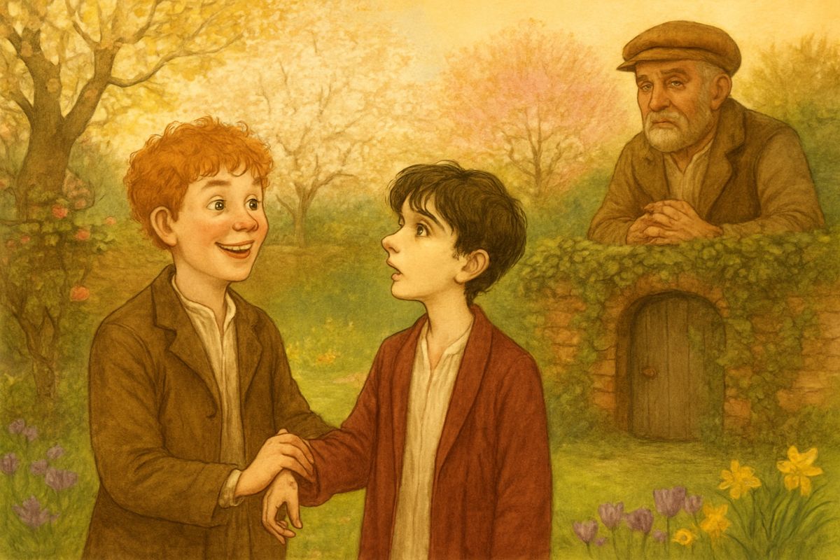 Fury filled Colin with a strength he had never known. He tore off his rugs and, with Dickon gripping his arm, stood up on the grass as straight as an arrow. "Look at me!" he flung up at the wall. Ben's weather-wrinkled cheeks ran with tears. "Tha'lt make a mon yet. God bless thee!"