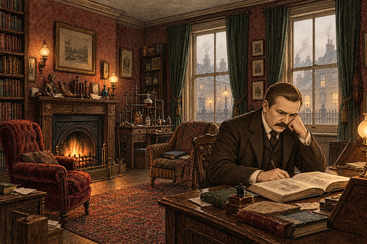 Holmes went out, and Watson sat by the window with a book he could not read, thinking only of Mary. Then he pulled himself up short. Who was he, an army surgeon with a weak leg and a weaker bank account, to dream of her? He buried himself in a medical book.