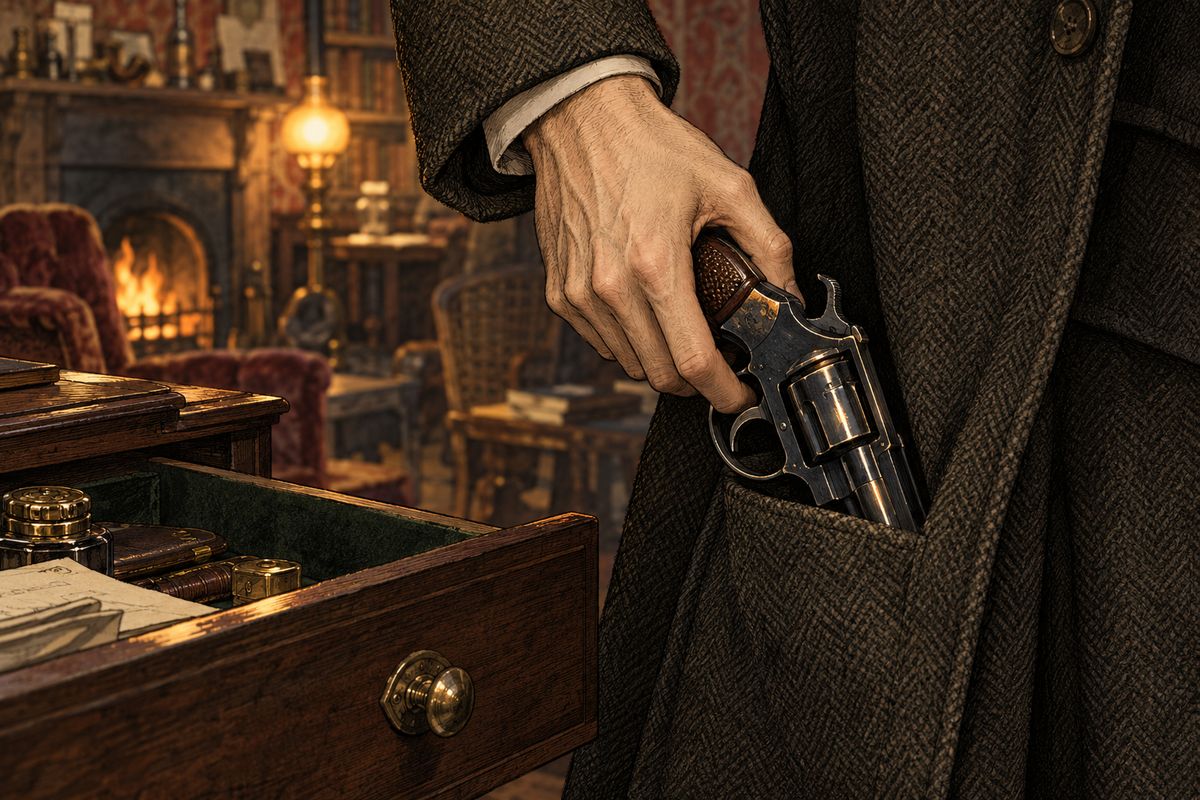 Watson pointed out the difficulties, and Holmes admitted there were some, but said the night's expedition would settle them. Mary's four-wheeler was already at the door. Watson took his hat and his heaviest stick, but he noticed Holmes slip his revolver from the drawer into his pocket. The night's work might be serious.