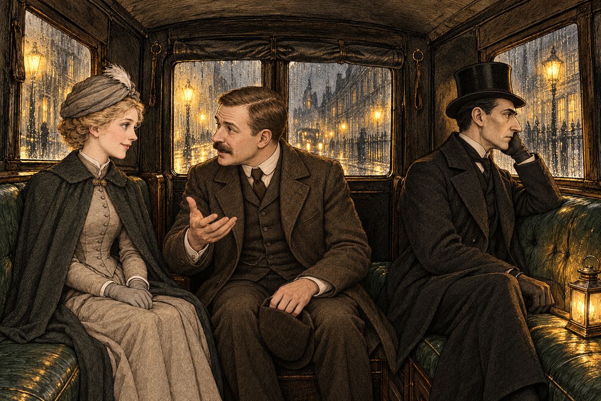 At the coachman's shrill whistle, a street boy brought up a four-wheeler, and they were off at a furious pace. To cheer Mary, Watson told stories of Afghanistan, but he was so excited that he got them muddled. She still says he once told her how a musket looked into his tent at night and he fired a double-barrelled tiger cub at it.