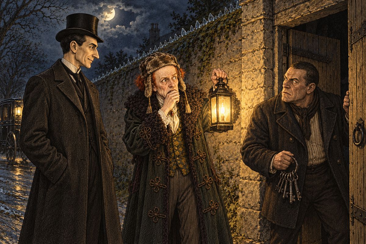 A burly porter named McMurdo opened the door and would let in no strangers without his master's orders. Then Holmes stepped into the lamplight. "Don't you remember the amateur who fought three rounds with you four years back?" The old prize-fighter roared with delight and waved them all in.