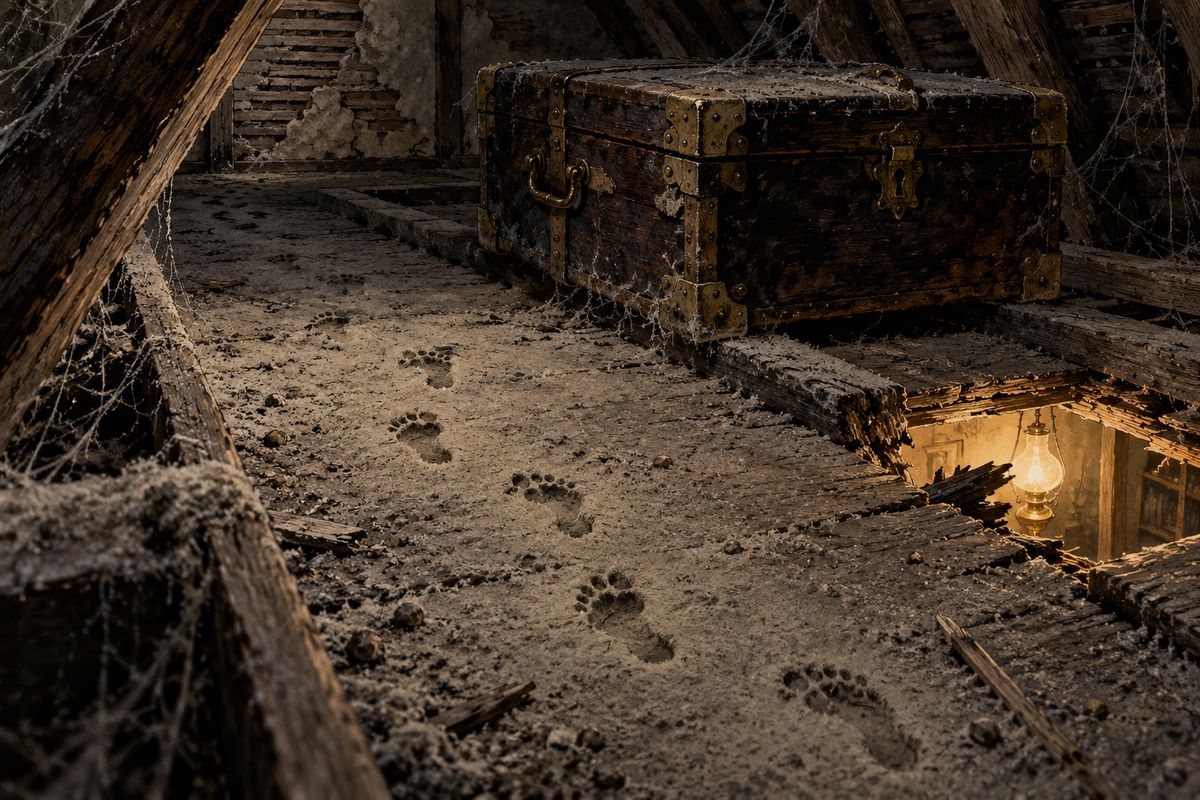 When Holmes lowered the lamp to the floor, a startled look crossed his face. The dust was covered with the clear prints of a bare foot, perfectly formed but barely half the size of a man's. Watson went cold. "Holmes," he whispered, "a child has done the horrid thing." Holmes was calm again in a moment, but would say no more than that they should go down.