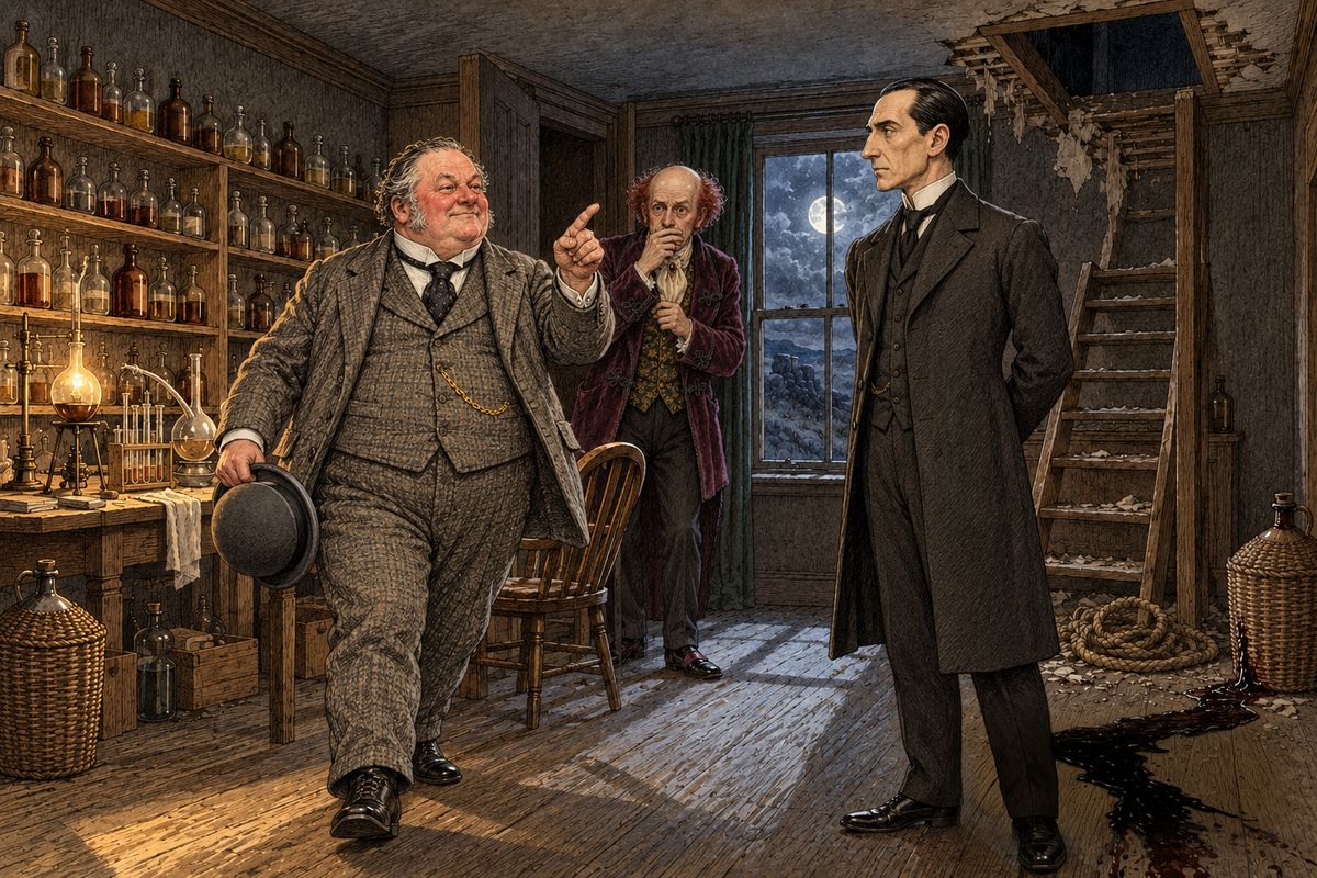 A very stout, red-faced man in a grey suit came heavily into the room, followed by a uniformed inspector and the trembling Thaddeus Sholto. It was Athelney Jones of Scotland Yard, who remembered Holmes as "the theorist" and put his past success down to luck. "Stern facts here," he wheezed, "no room for theories."