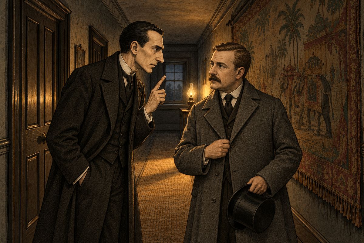 At the head of the stairs Holmes said Miss Morstan must not stay in this house of death. Watson was to drive her home to Camberwell, then go on to No. 3 Pinchin Lane, near the river at Lambeth, wake old Sherman the bird-stuffer and bring back Toby. "A dog, I suppose." "I would rather have Toby's help than that of the whole detective force of London."
