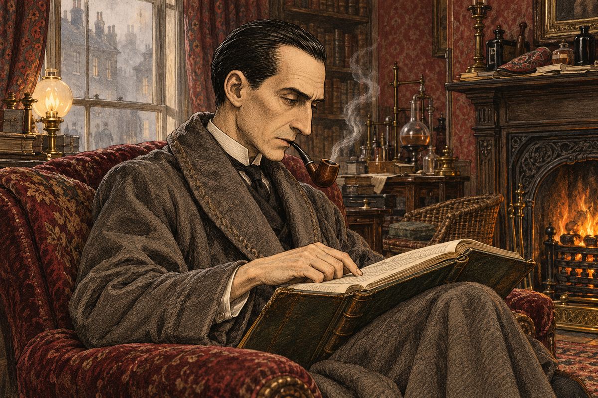 When the boys had streamed away, Holmes turned to the 'other man' — tiny naked footprints, a stone-headed club, poisoned darts from a blow-pipe. He took down a new gazetteer: the Andaman Islanders, it said, were perhaps the smallest people on earth, fierce towards strangers yet capable of devoted friendship once their trust was won.