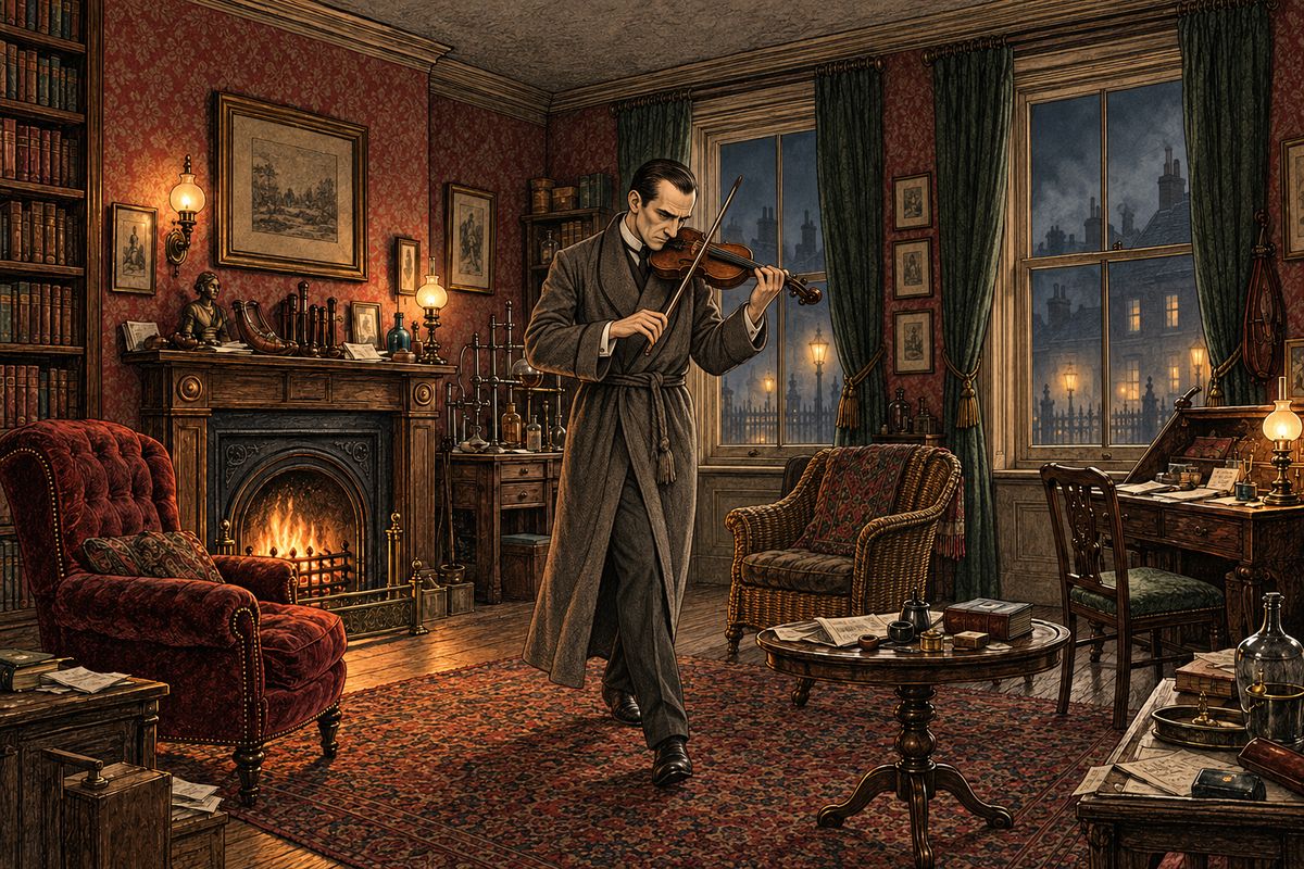 Still no word came of the Aurora. Wiggins came up to report that his boys could find no trace of the launch, and Holmes would not leave his post in case a message arrived while he was out. He paced the sitting room hour after hour, his violin sounding late into the sleepless night.