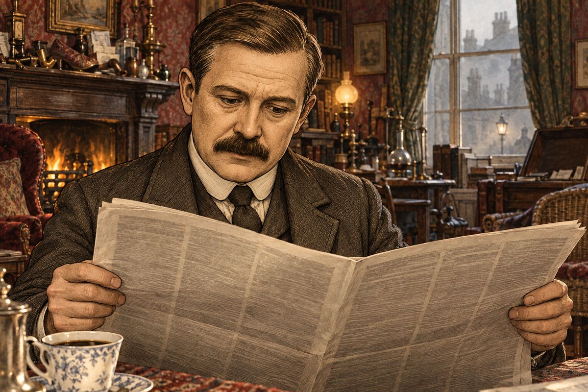 Over breakfast Watson opened the Standard and read that Thaddeus Sholto and the housekeeper had been released, cleared of the crime. Below it he spotted an advertisement offering five pounds for news of Mordecai Smith and the Aurora, giving 221B Baker Street as the address. Clearly this was Holmes's doing. Then came a long day of waiting.