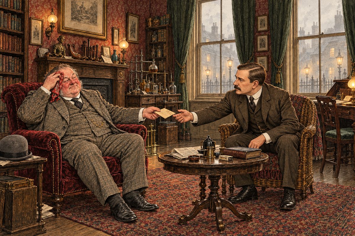 At three o'clock Athelney Jones was shown up, no longer brusque but meek and apologetic, mopping his red face. Thaddeus had an alibi, and his whole theory had fallen apart. He handed Watson a telegram from Holmes: “Go to Baker Street at once. I am close on the track of the Sholto gang.”