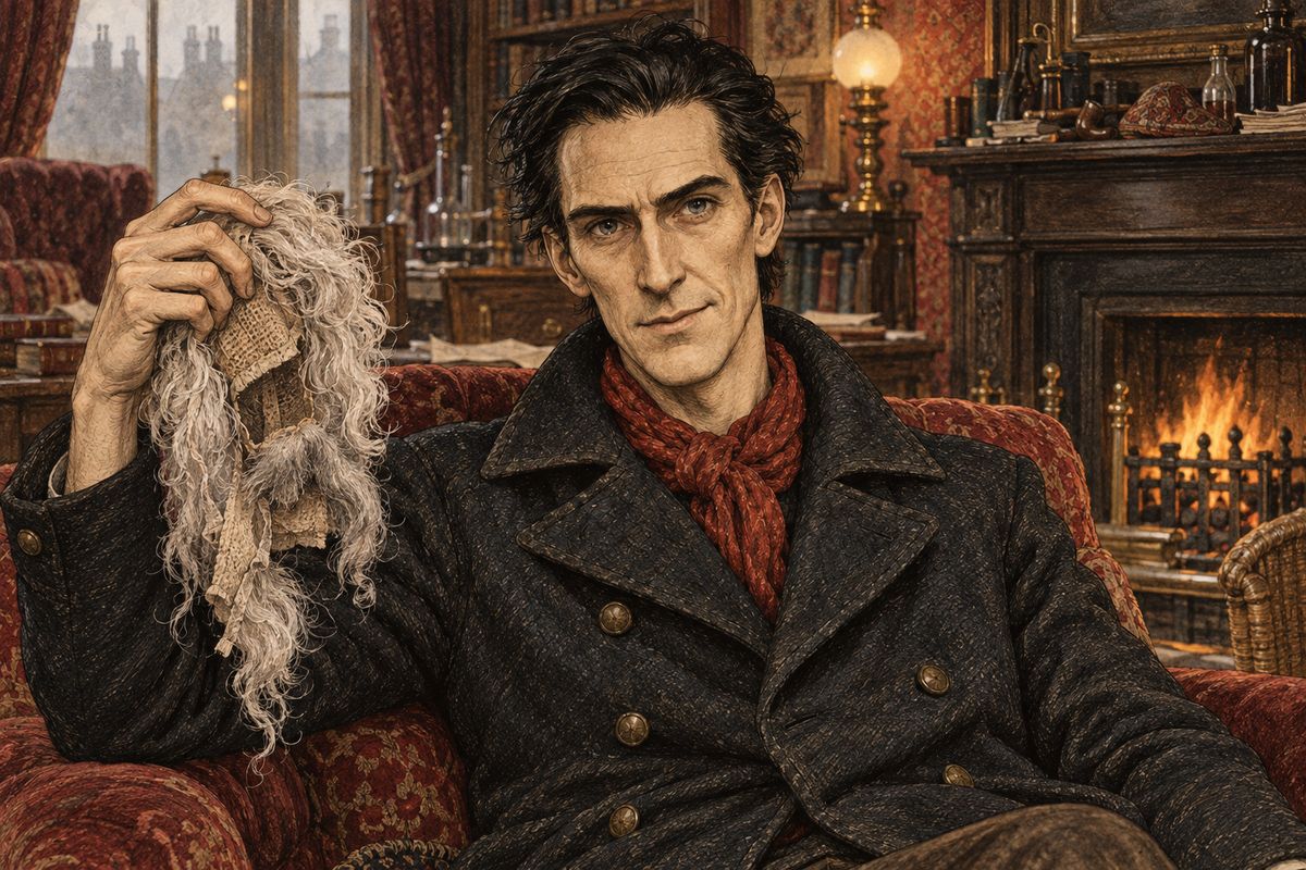 “I think that you might offer me a cigar too,” said a familiar voice, and there was Holmes, holding up his wig and whiskers. He ordered a police launch at Westminster Stairs for seven o'clock and got Jones to agree that Watson could take the treasure to Mary first. Then he invited them all to dinner.