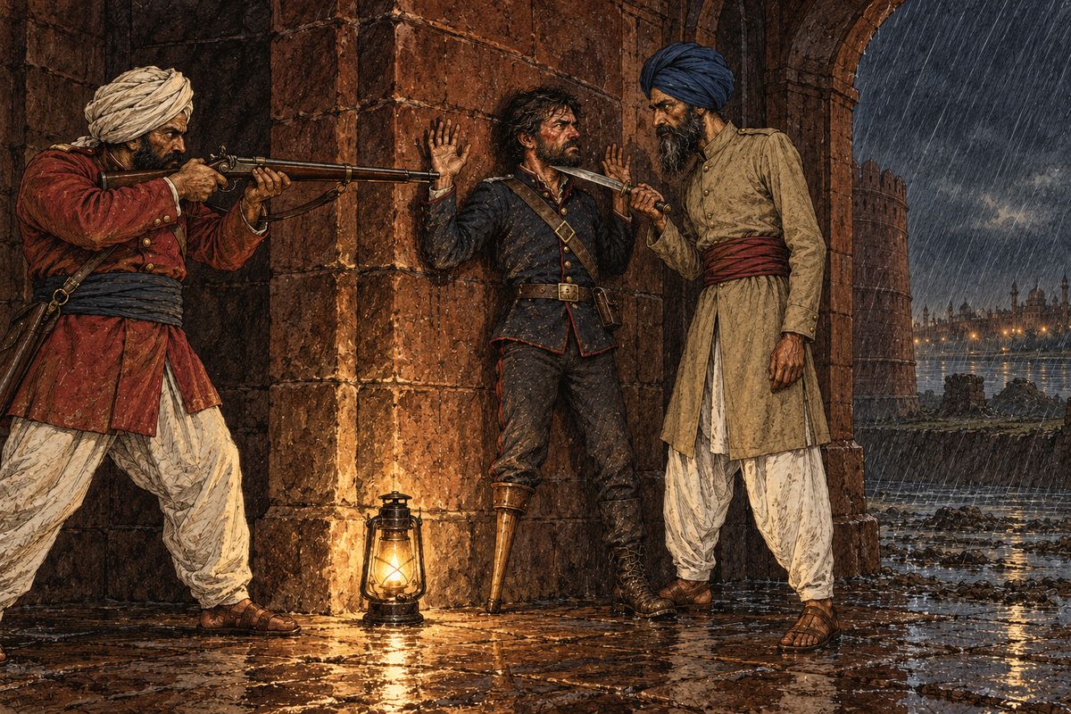 In the old fort at Agra, Small guarded a lonely gate by night with two Sikh troopers. On the third night, a dark one of driving rain, he laid down his musket to light his pipe, and in an instant they were on him. Abdullah Khan offered him a choice: join their plan and share in a treasure, or be silenced for ever.