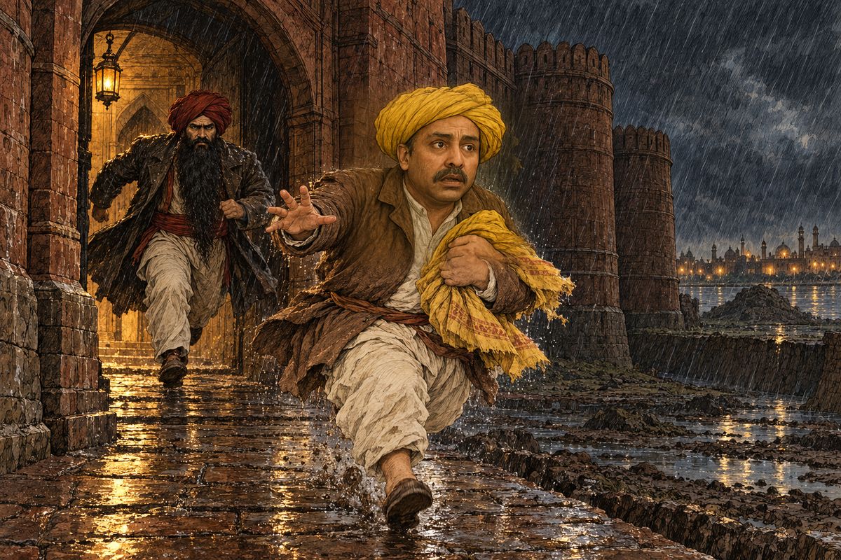 The Sikhs led Achmet into the dark passages. Then Small heard a scuffle, and the merchant came running back towards the open air with the giant close behind him. Small pushed his musket between the man's legs as he passed. Achmet fell, and he never got up again.