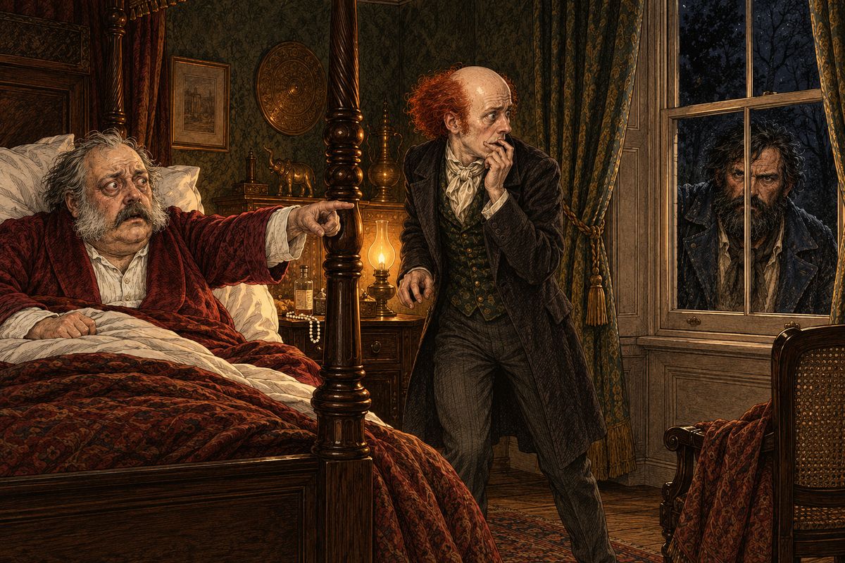 They drifted about the world for years before they reached England, where Small found that Sholto still had the jewels. When he heard the Major was dying, he hurried to the garden and looked in at the window, but he saw his enemy die before his eyes. That night he pinned the sign of the four on the dead man's chest.