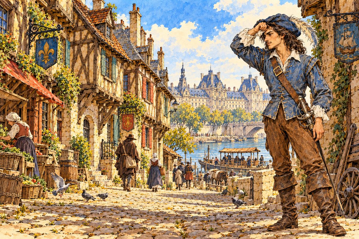 The stranger had vanished. D'Artagnan searched down to the ferry and back by the Rue de Seine, finding nothing, and as he sweated, his temper cooled. He had insulted two men he admired above all others. If he survived, he vowed, he would be perfectly polite, like the mild and graceful Aramis.