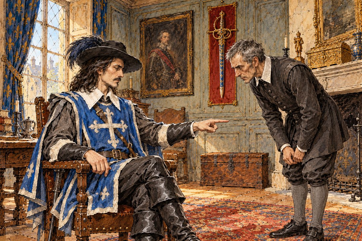 Athos, grave and noble, hardly ever spoke; he had trained silent Grimaud to obey a mere gesture. In his rooms hung a jewelled sword he would never pawn and an ancestor's portrait, and he always carried the key to a gilded casket. Rumour said a terrible betrayal in love had poisoned his life, but no one knew what it was.