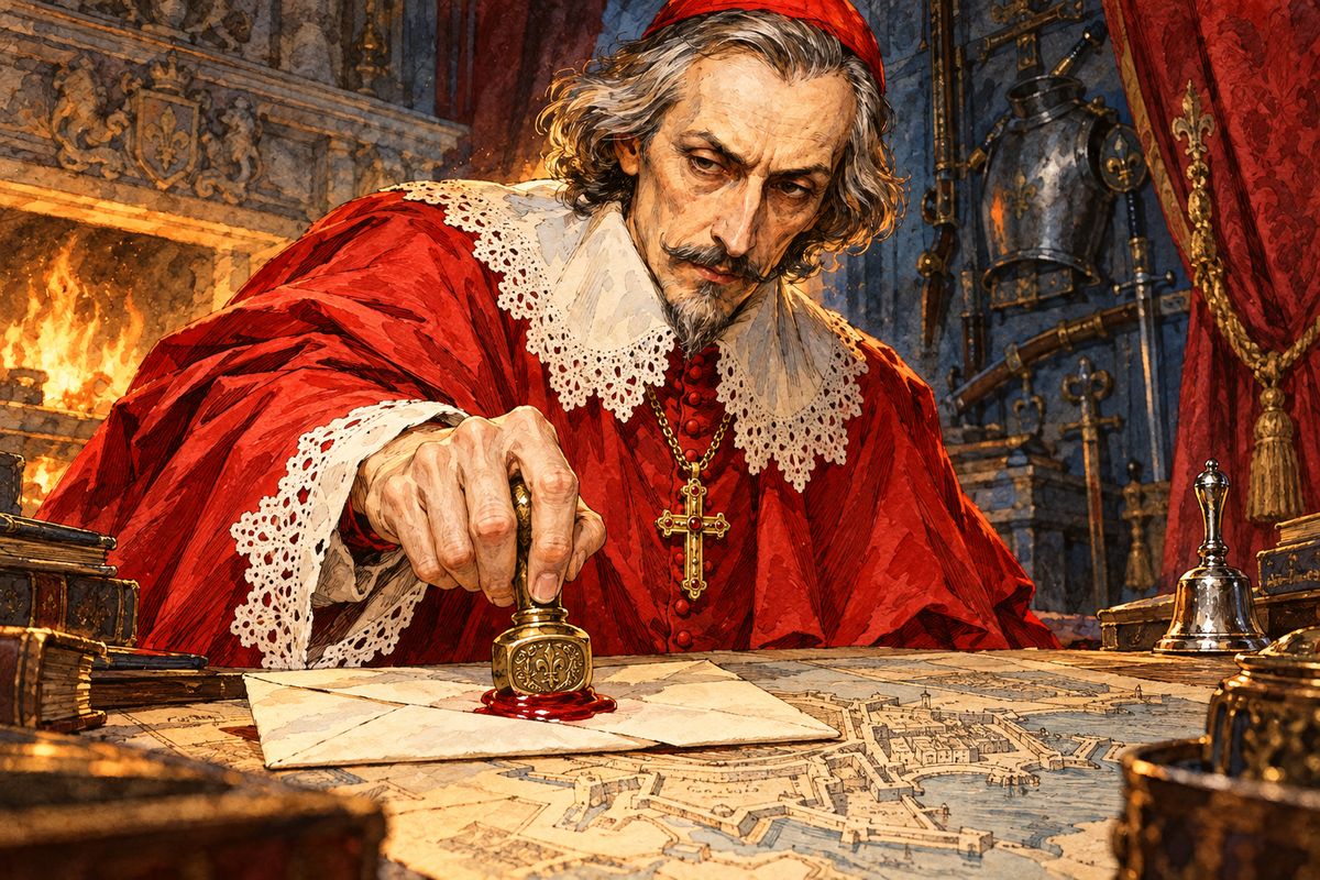 "I have made him a spy upon his wife," Richelieu told Rochefort. Then the cardinal sealed a letter, and his messenger Vitray rode for London without a moment's rest. It was for Milady: "Be at the first ball at which the Duke of Buckingham shall be present... get as near to him as you can, and cut off two."