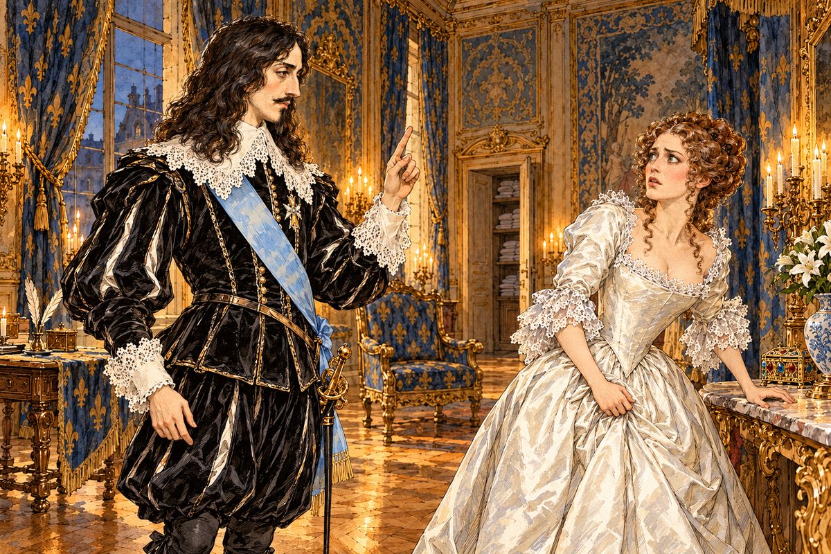 Delighted, Louis made peace with his wife, and Richelieu slyly suggested a ball where she might wear the diamond studs the king had given her. Learning by letter that his agent in London had two of them, the Cardinal set the ball for the third of October. Then the king told Anne to wear the studs, and she went pale.