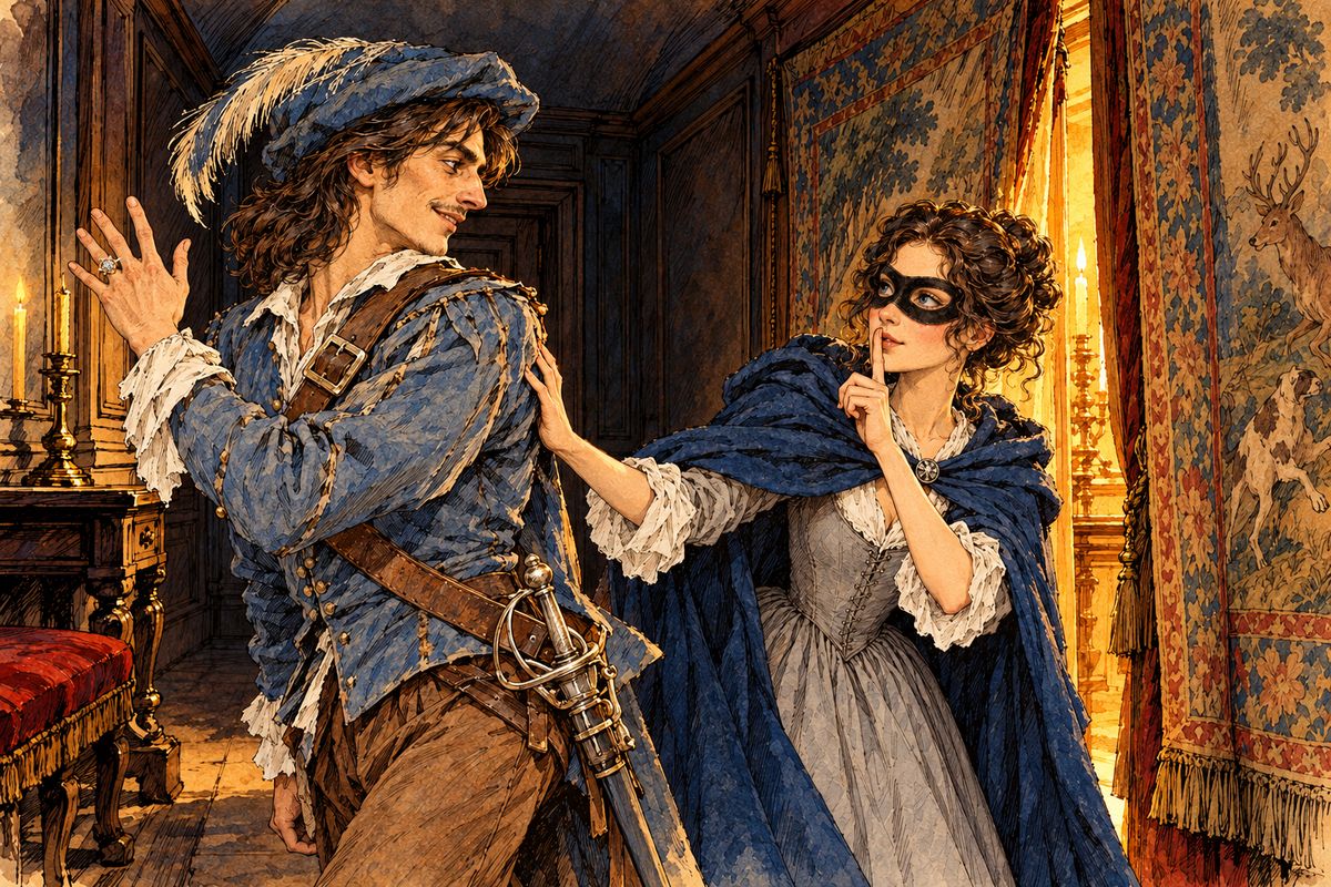 Constance came back at last only to hush him: "A note which you will find at home will tell you. Begone!" D'Artagnan walked out into the night with the queen's diamond on his finger, the hero of a triumph only four people understood, while Athos, Porthos and Aramis still lay somewhere on the Calais road, their fates unknown.
