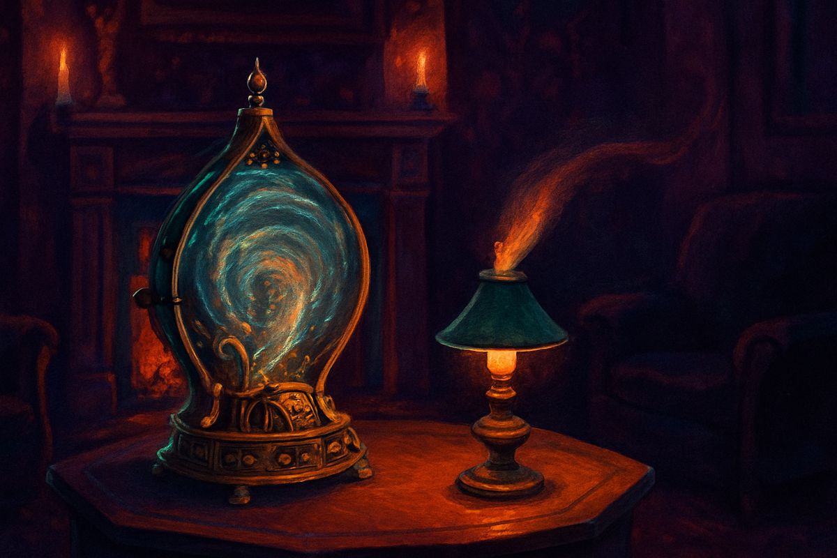 The lever turned. A breath of wind made the lamp flame jump and blew out a candle on the mantel, and the little machine swung round, glimmered like a ghost, and was gone. Only the lamp was left on the table. It was travelling too fast to see, said the Psychologist, like the spoke of a spinning wheel.