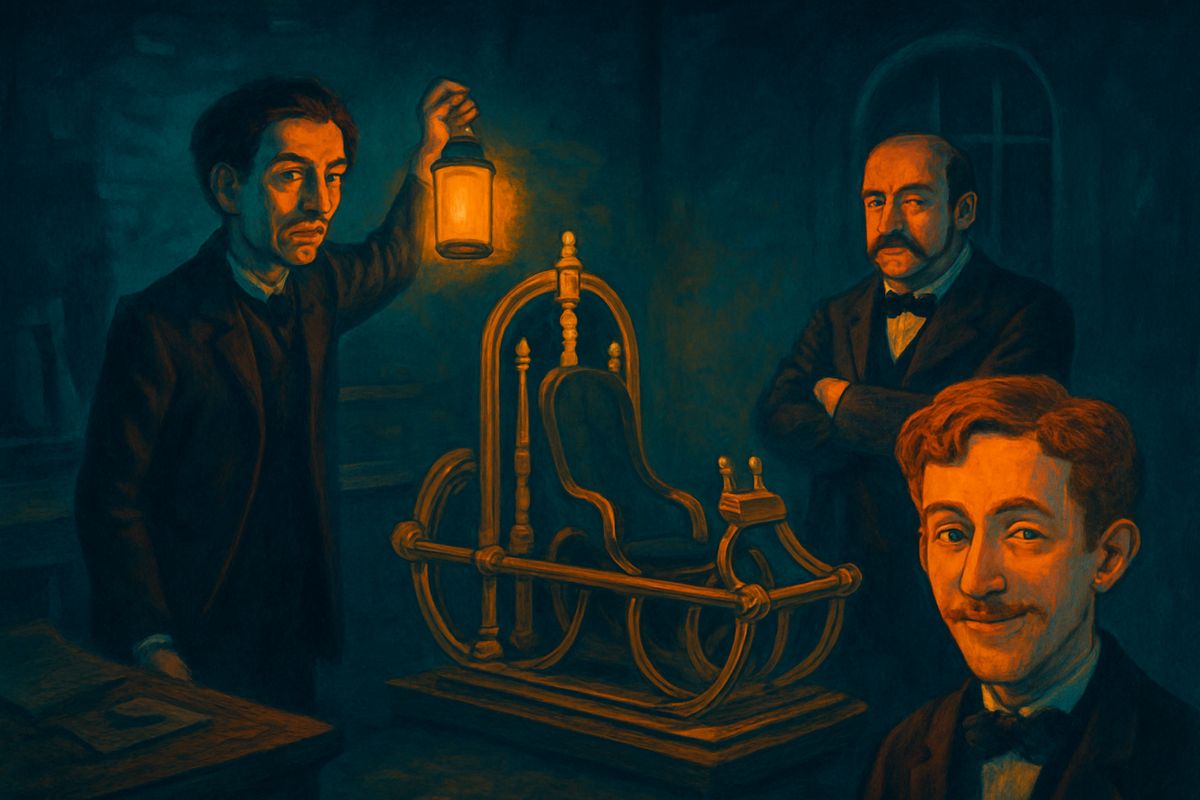 Lamp in hand, the Time Traveller led them down a draughty corridor to his laboratory, where a full-sized machine of nickel, ivory and quartz stood nearly finished. "Upon that machine I intend to explore time," he said. None of them quite knew how to take it, and over the Medical Man's shoulder, Filby winked solemnly.
