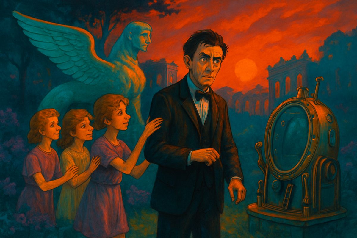 The little people of the future walked up to him without the slightest fear. They laughed into his eyes and patted his hands, back and shoulders with soft pink fingers, to make sure he was real. When some of them began feeling at the Time Machine, he quietly unscrewed its small levers and slipped them into his pocket.