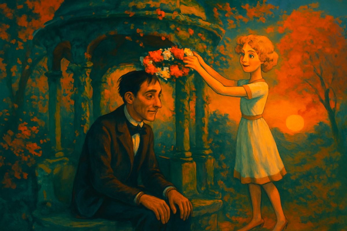 That afternoon she ran to meet him with cries of delight and a great garland made for him alone. Her name was Weena, and she followed him everywhere like a child. Fearless by day, she dreaded the dark above everything else, yet for his sake she slept away from the crowds, her head pillowed on his arm.
