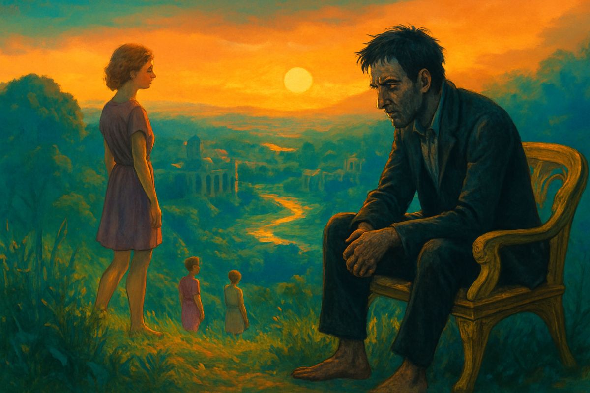 By morning he reached the yellow-metal seat where he had first looked out on this lovely garden. Now he knew what its beauty hid: the Eloi lived like cattle, and the Morlocks, when other meat failed them, fed on them. Seeing Eloi bathe where he had saved Weena, he felt a keen stab of grief. "How brief the dream of the human intellect had been."