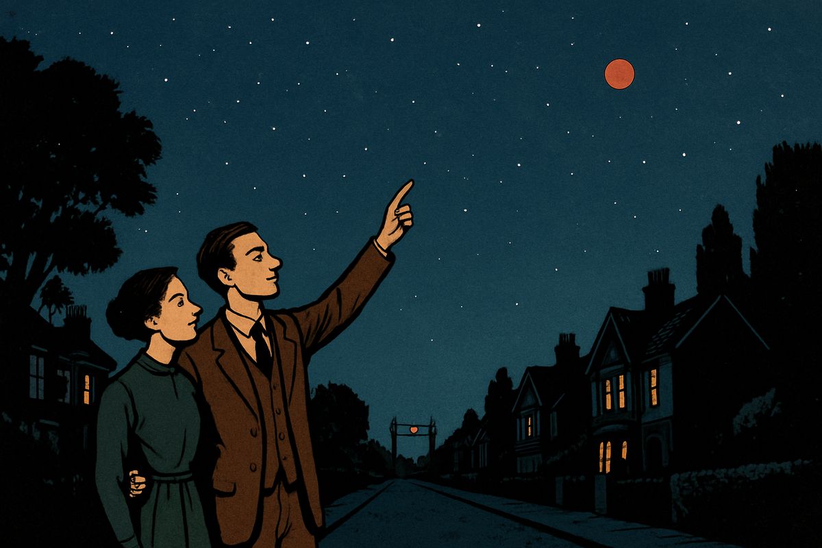 For ten nights a flame leapt from Mars, and the papers joked about Martian volcanoes while I learned to ride a bicycle. One warm starlit evening I walked with my wife and pointed out Mars creeping zenithward. Signal lamps glowed by the distant railway, and all seemed safe and tranquil, yet the first missile was barely ten million miles away.